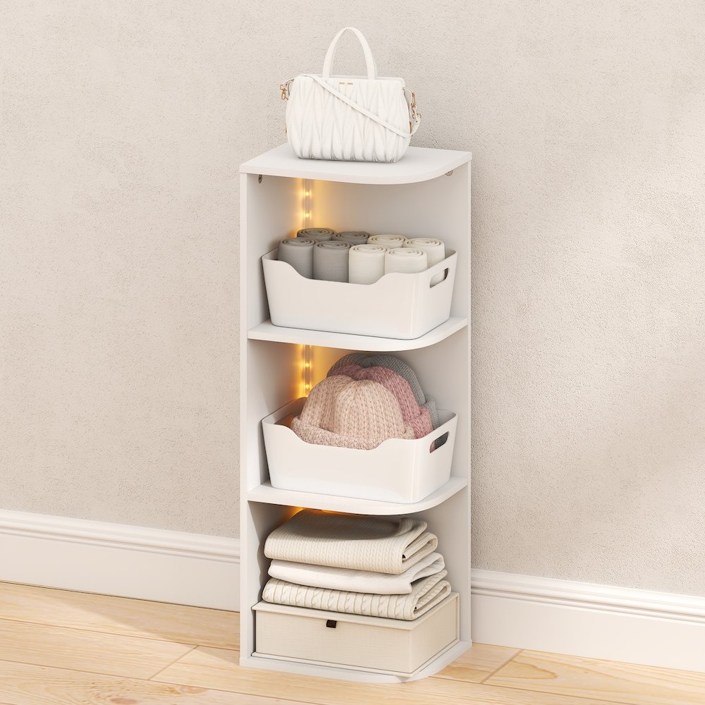 PASIR 3-Tier LED Corner Closet Organizer, 9.3x12x31.5, White. Picture 4
