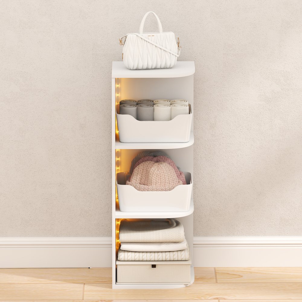 PASIR 3-Tier LED Corner Closet Organizer, 9.3x12x31.5, White. Picture 6
