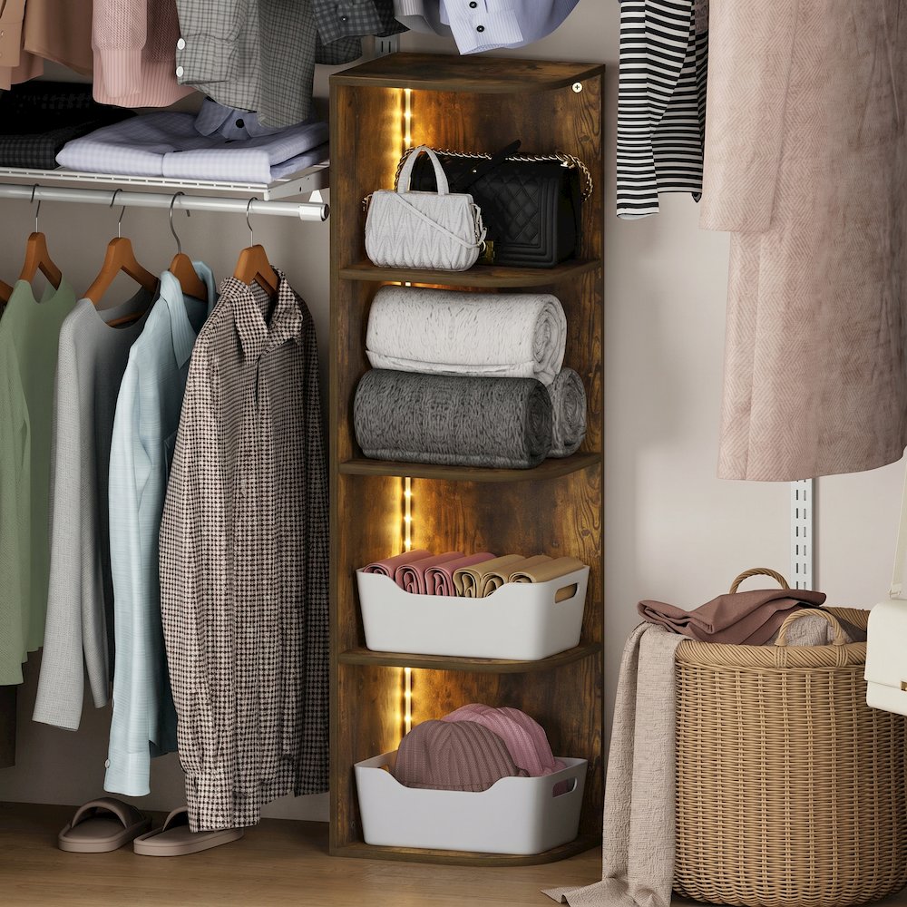 PASIR 4-Tier LED Corner Closet Organizer, 9.3x12x41.4, Amber Pine. Picture 3