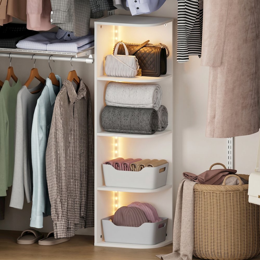 PASIR 4-Tier LED Corner Closet Organizer, 9.3x12x41.4, White. Picture 3