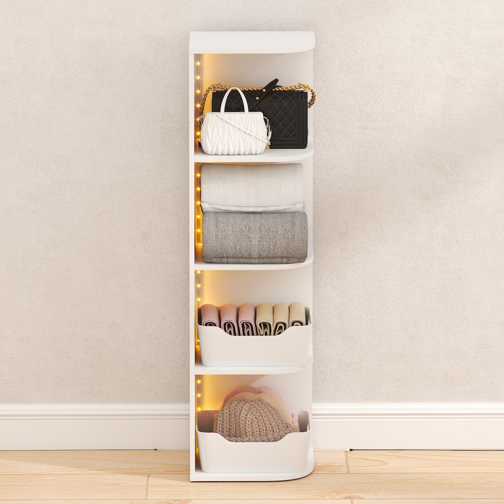 PASIR 4-Tier LED Corner Closet Organizer, 9.3x12x41.4, White. Picture 6