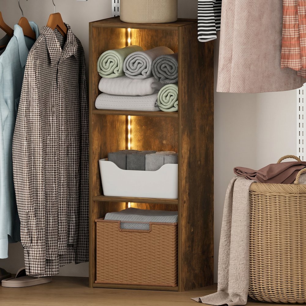 LUDER 3-Cube LED Closet Organizer, 9.3x12x31.5, Amber Pine. Picture 3