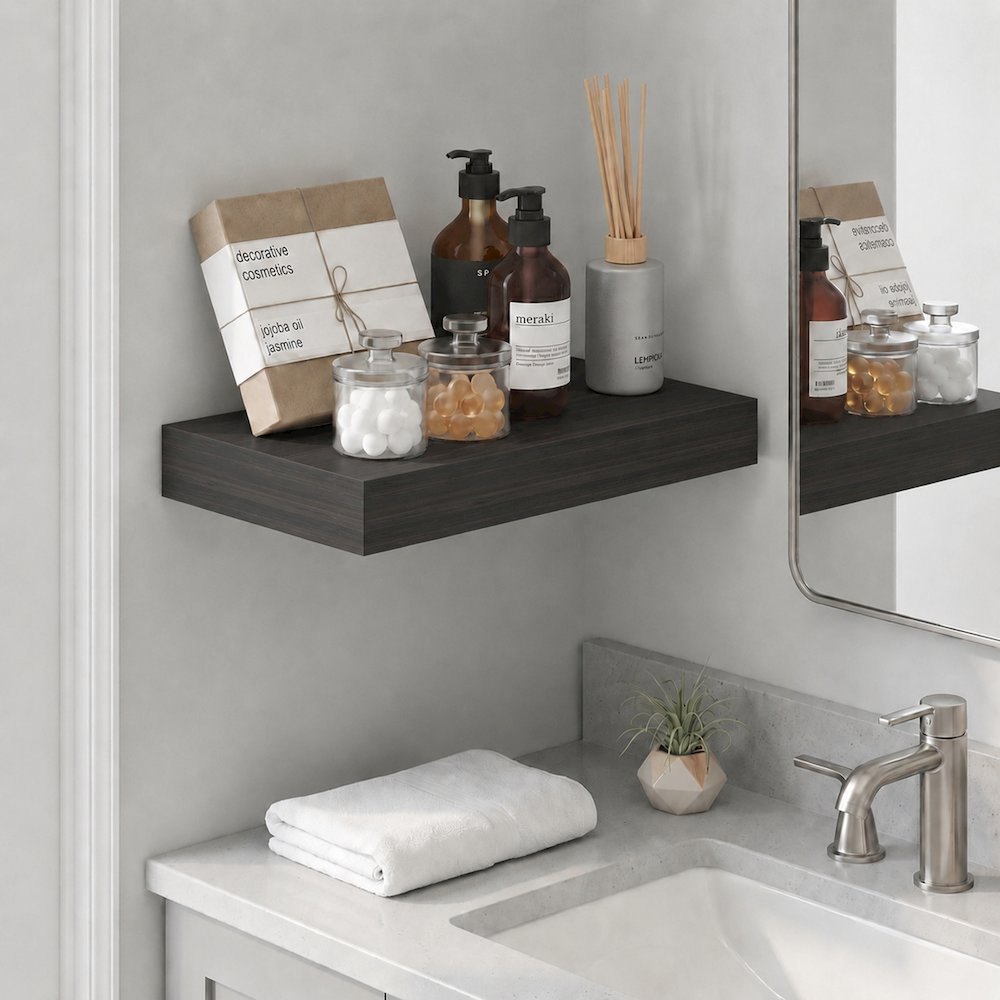 TANNA 9x16 Floating Wall Shelf, Invisible Brackets, Tobacco Oak. Picture 2