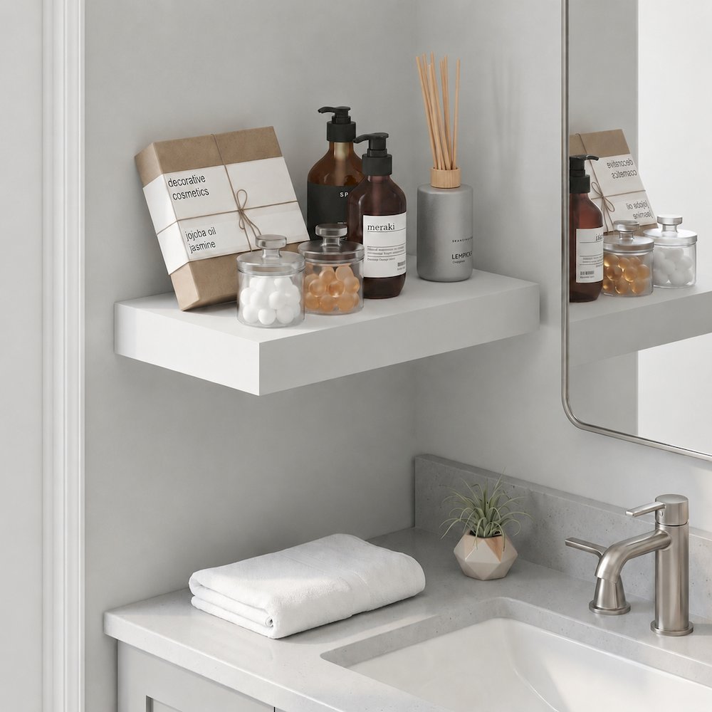TANNA 9x16 Floating Wall Shelf, Invisible Brackets, White. Picture 2