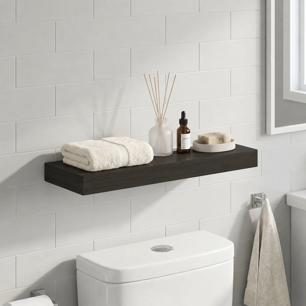 TANNA 9x24 Floating Wall Shelf, Invisible Brackets, Tobacco Oak. Picture 2