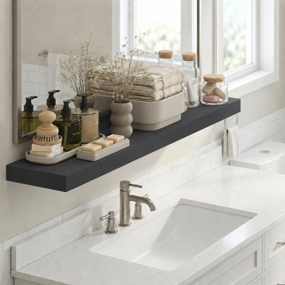 TANNA 9x47 Floating Wall Shelf, Invisible Brackets, Americano. Picture 2
