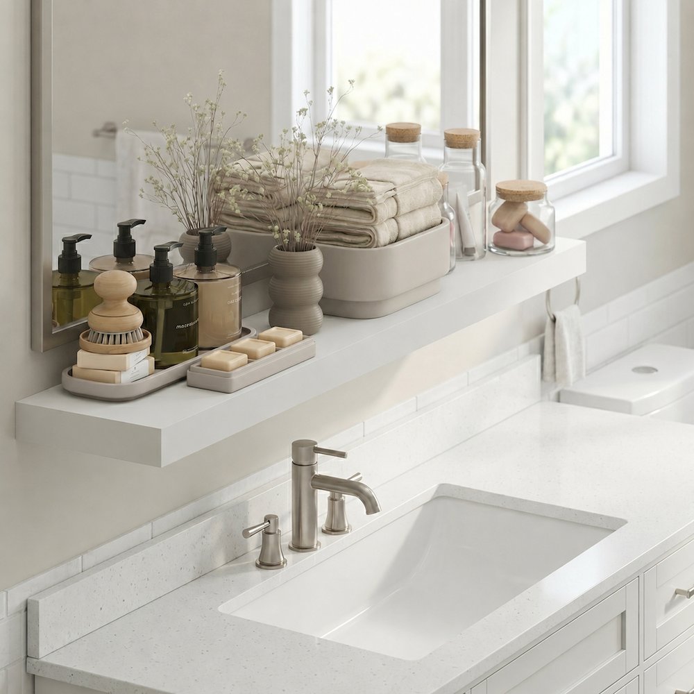 TANNA 9x47 Floating Wall Shelf, Invisible Brackets, White. Picture 2