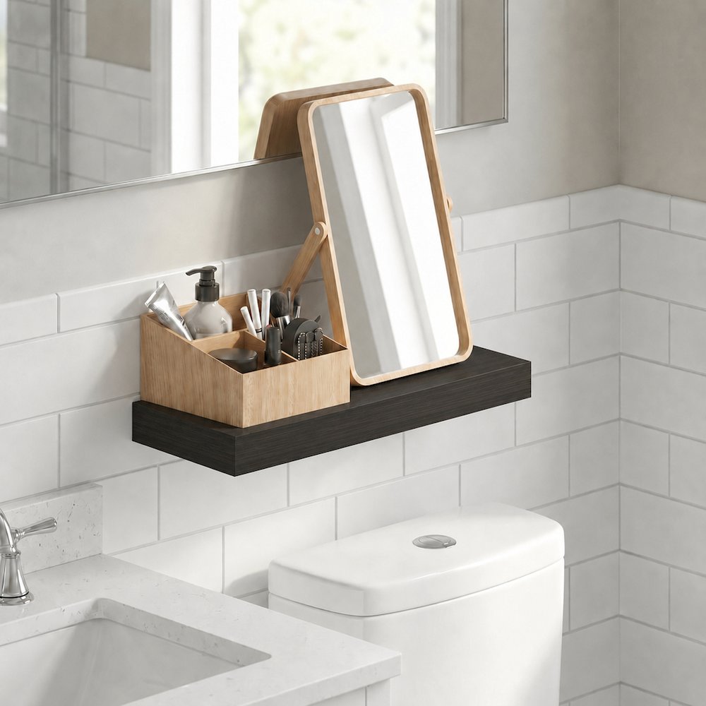 TANNA 12x24 Floating Wall Shelf, Invisible Brackets, Tobacco Oak. Picture 2
