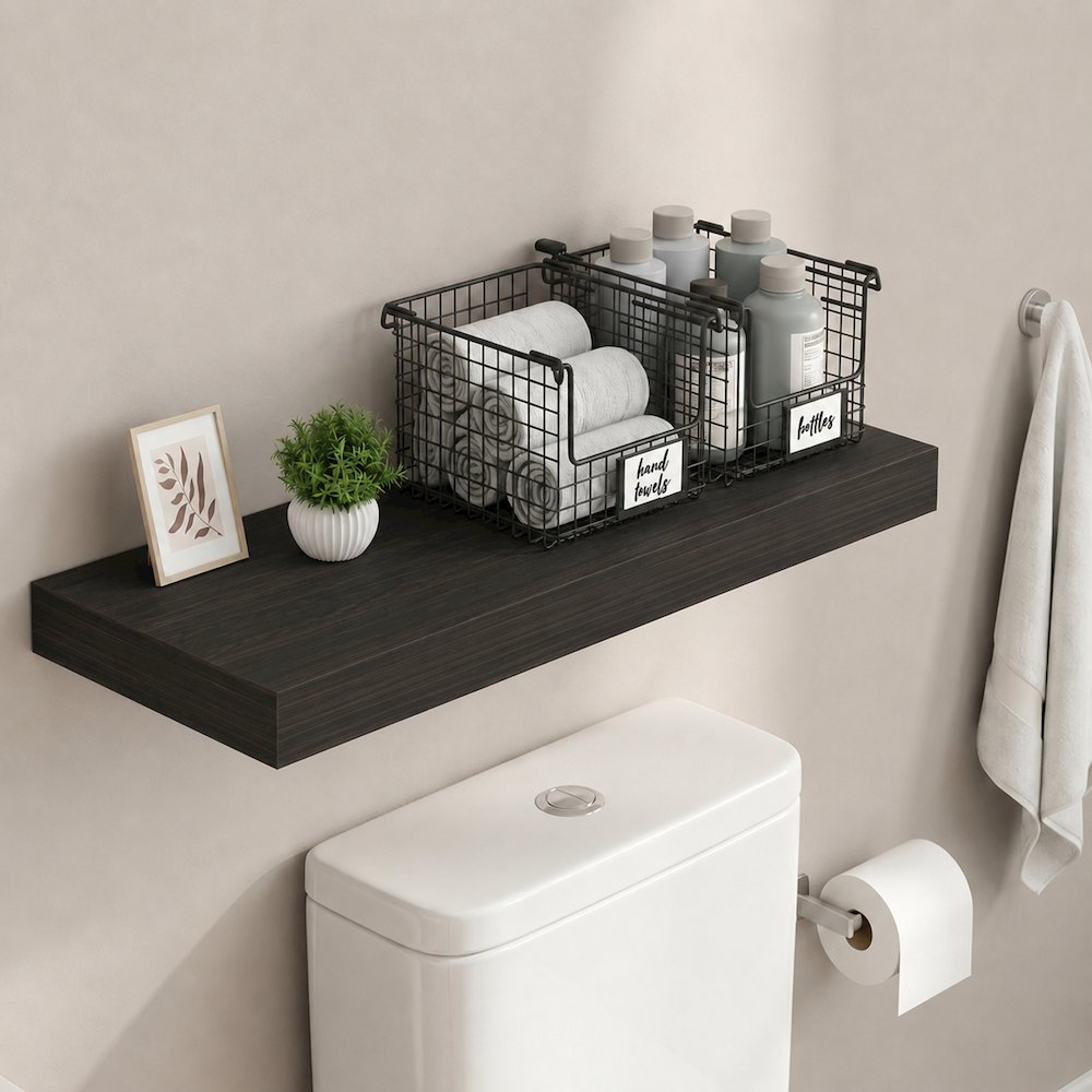 TANNA 12x35 Floating Wall Shelf, Invisible Brackets, Tobacco Oak. Picture 2