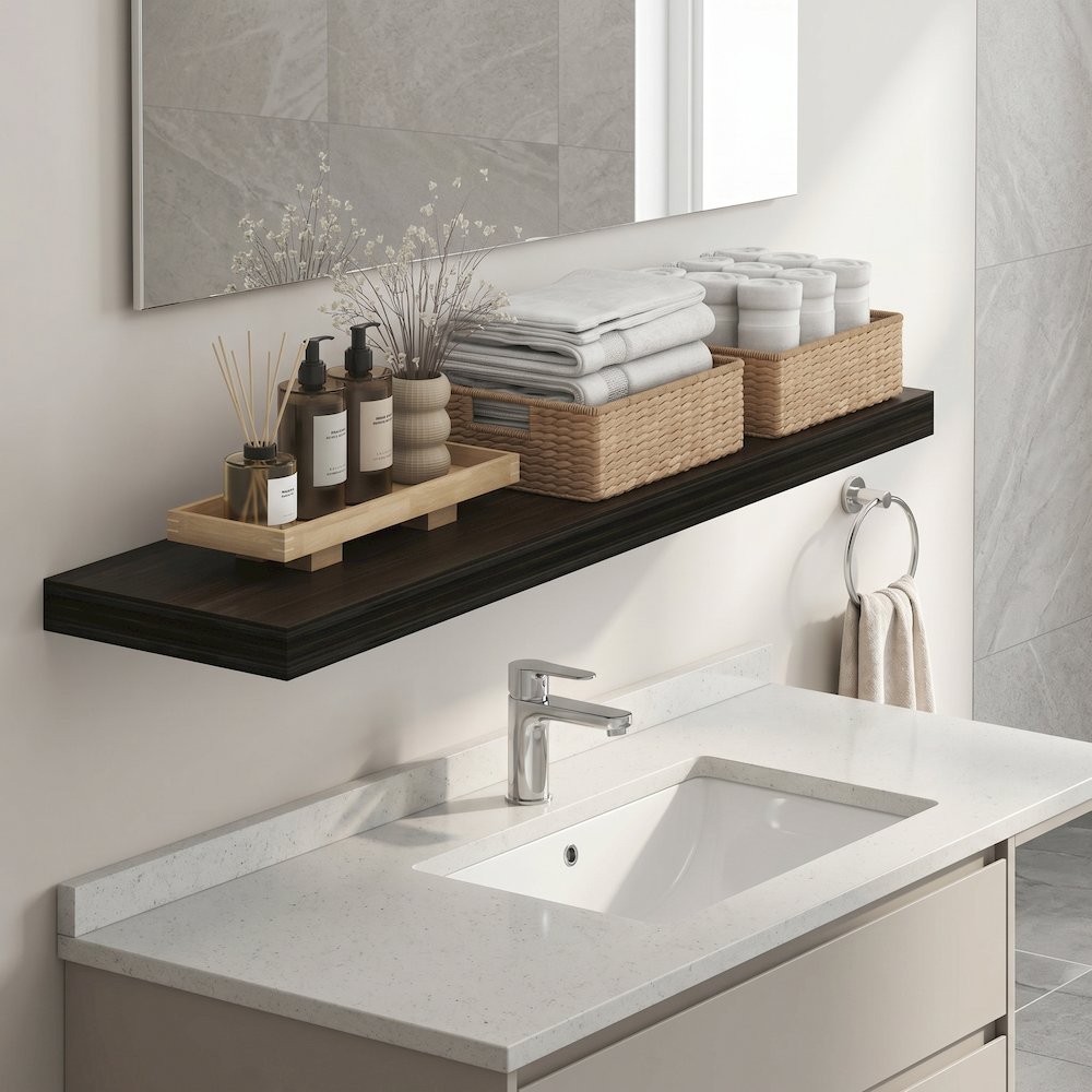 TANNA 12x47 Floating Wall Shelf, Invisible Brackets, Tobacco Oak. Picture 2