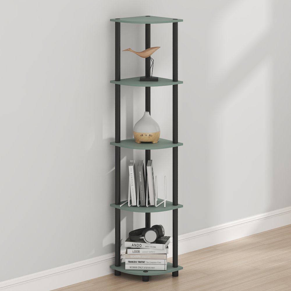 Turn-N-Tube 5-Tier Corner Shelf, Toolless Assembly, Sage Green. Picture 3