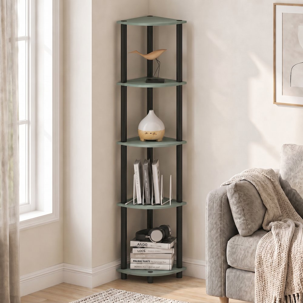 Turn-N-Tube 5-Tier Corner Shelf, Toolless Assembly, Sage Green. Picture 4