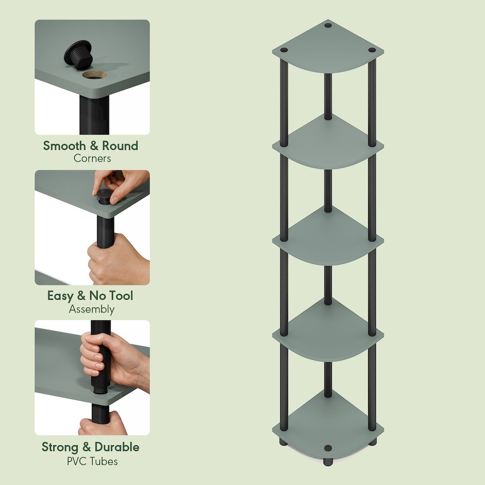 Turn-N-Tube 5-Tier Corner Shelf, Toolless Assembly, Sage Green. Picture 5