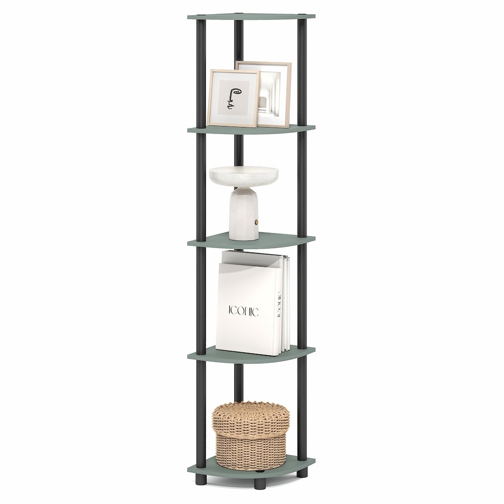 Turn-N-Tube 5-Tier Corner Shelf, Toolless Assembly, Sage Green. Picture 1
