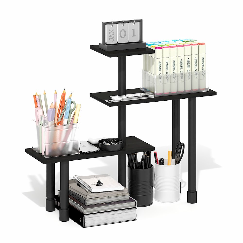 TURN-N-TUBE 3-Tier Desktop Organizer, Adjustable Shelf, Espresso. Picture 1