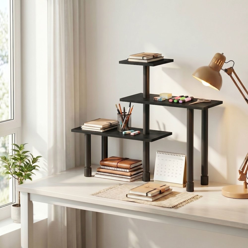 TURN-N-TUBE 3-Tier Desktop Organizer, Adjustable Shelf, Espresso. Picture 4