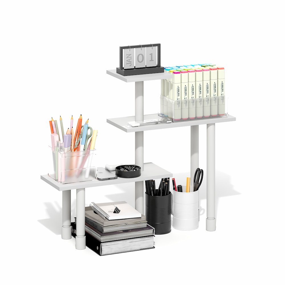TURN-N-TUBE 3-Tier Desktop Organizer, Adjustable Shelf, White. Picture 1