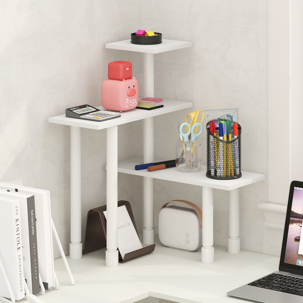 TURN-N-TUBE 3-Tier Desktop Organizer, Adjustable Shelf, White. Picture 3