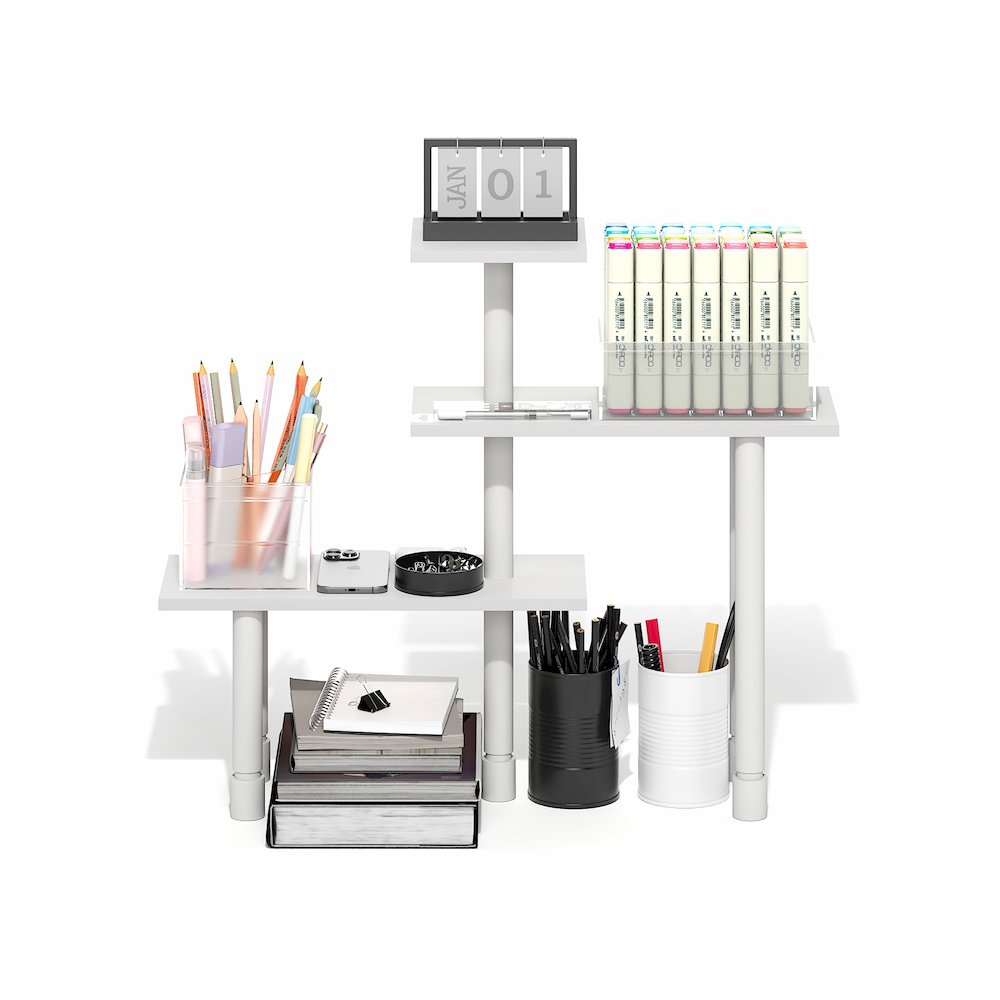 TURN-N-TUBE 3-Tier Desktop Organizer, Adjustable Shelf, White. Picture 6