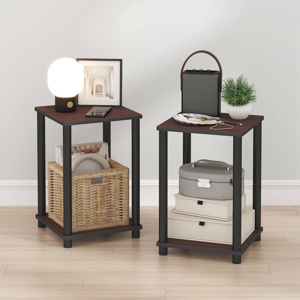 TURN-N-TUBE Night Stand Set of 2, 2-Tier Stackable, Toolless, Dark Cherry. Picture 2