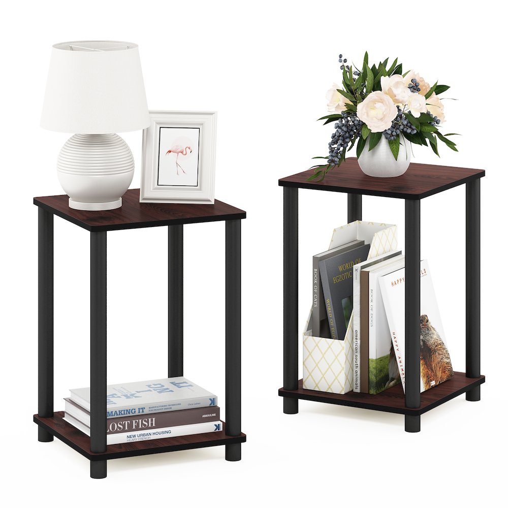 TURN-N-TUBE Night Stand Set of 2, 2-Tier Stackable, Toolless, Dark Cherry. Picture 5