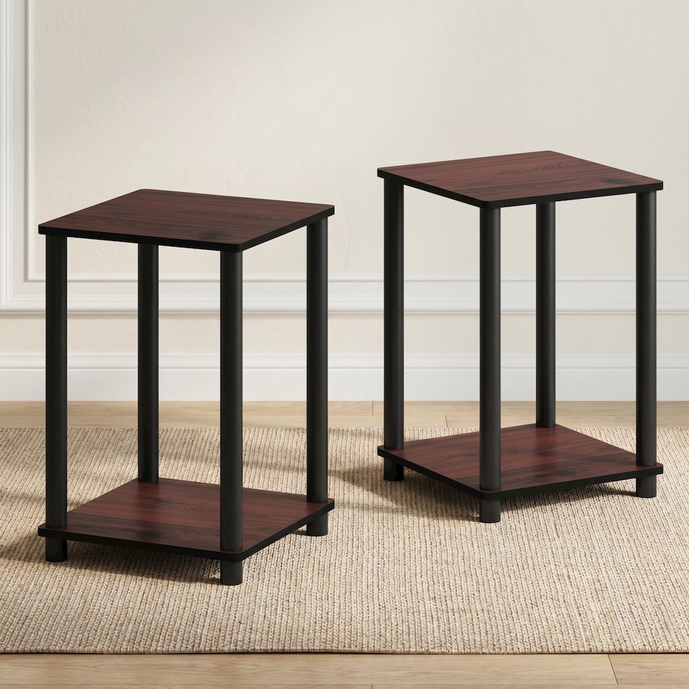 TURN-N-TUBE Night Stand Set of 2, 2-Tier Stackable, Toolless, Dark Cherry. Picture 7