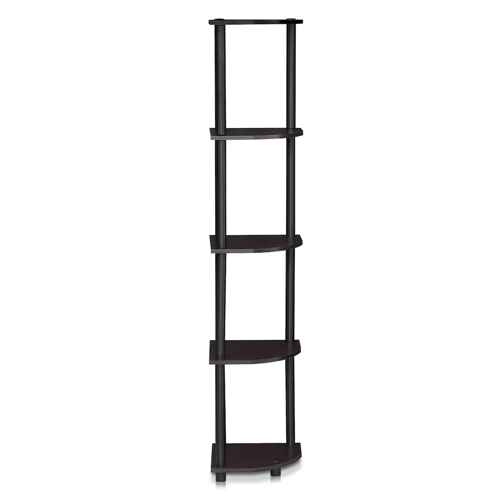 Turn-N-Tube 5-Tier Closet Corner Shelf, Black Closet Organizer, Dark Walnut