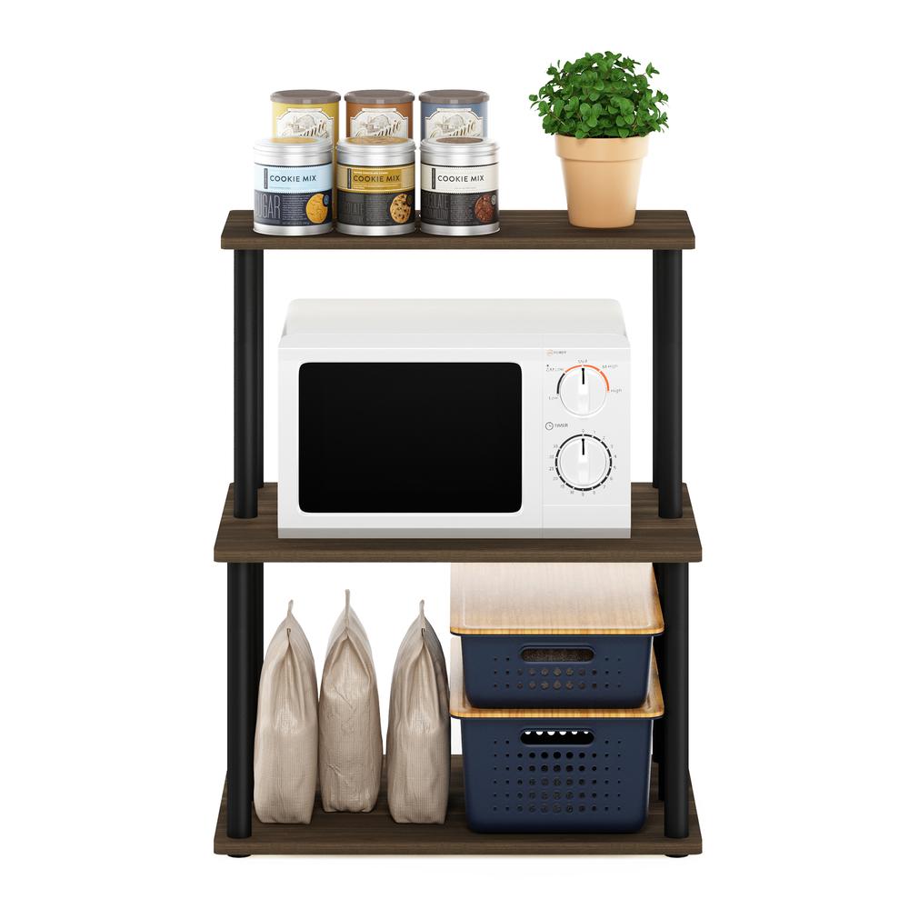 Furinno Turn-N-Tube 3-Tier Toolless Kitchen Storage Shelf, Columbia Walnut/Black. Picture 5