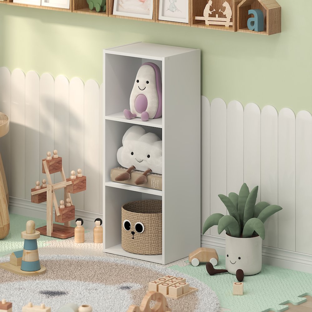 LUDER 3-Cube Kids Book Shelf, Toy Storage, 9.3x12x31.5, White. Picture 3