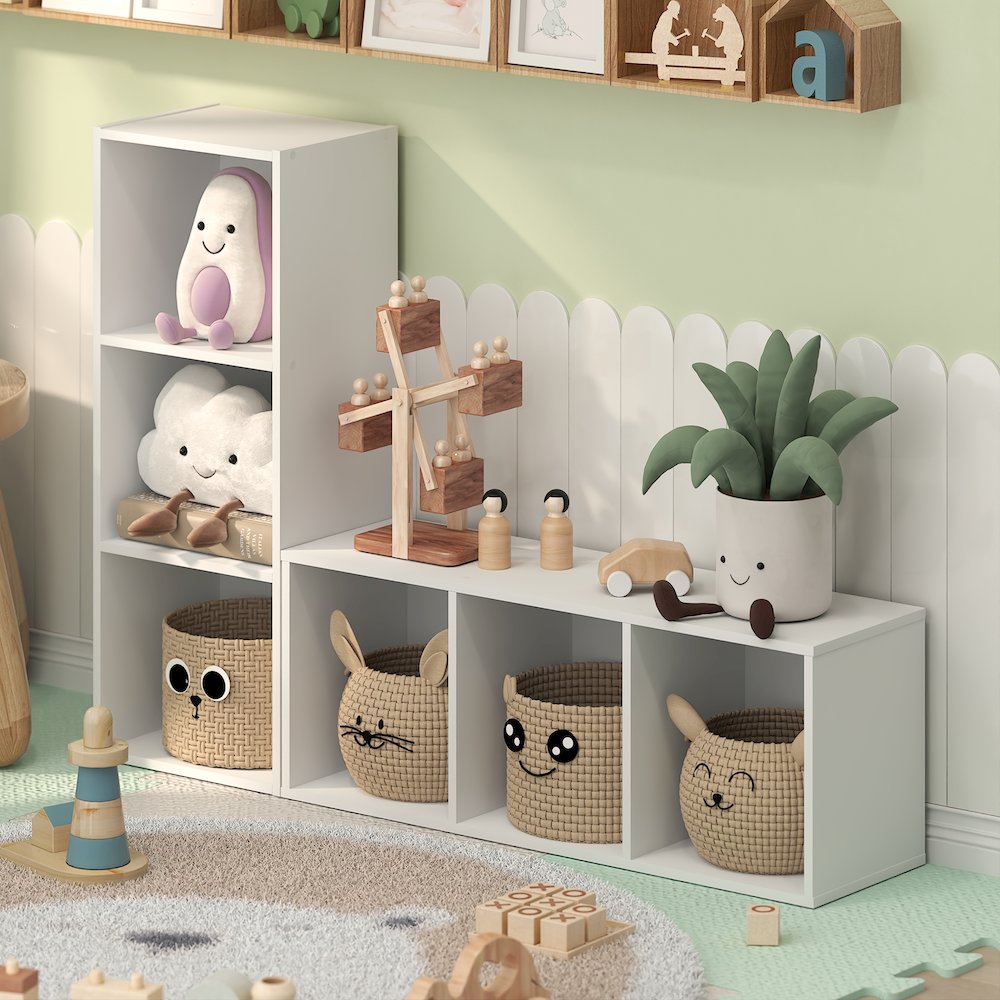 LUDER 3-Cube Kids Book Shelf, Toy Storage, 9.3x12x31.5, White. Picture 4