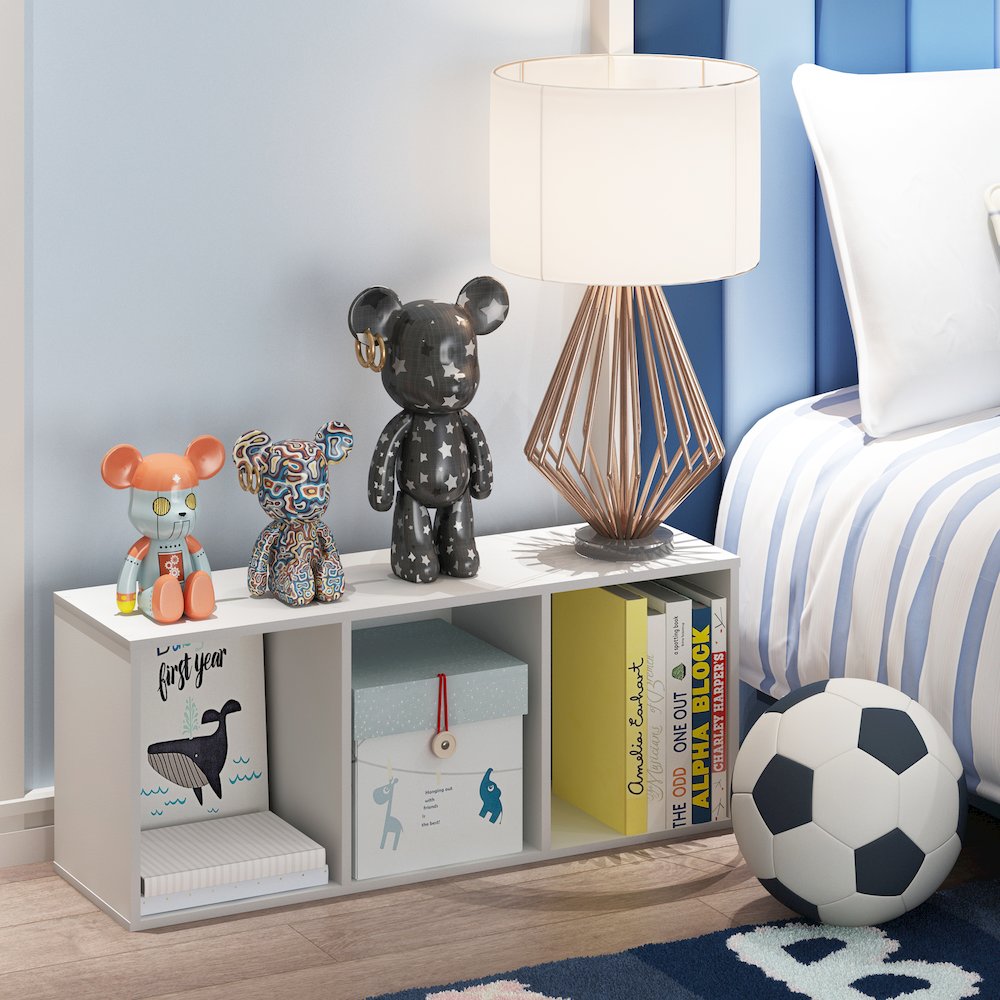 LUDER 3-Cube Kids Book Shelf, Toy Storage, 9.3x12x31.5, White. Picture 10