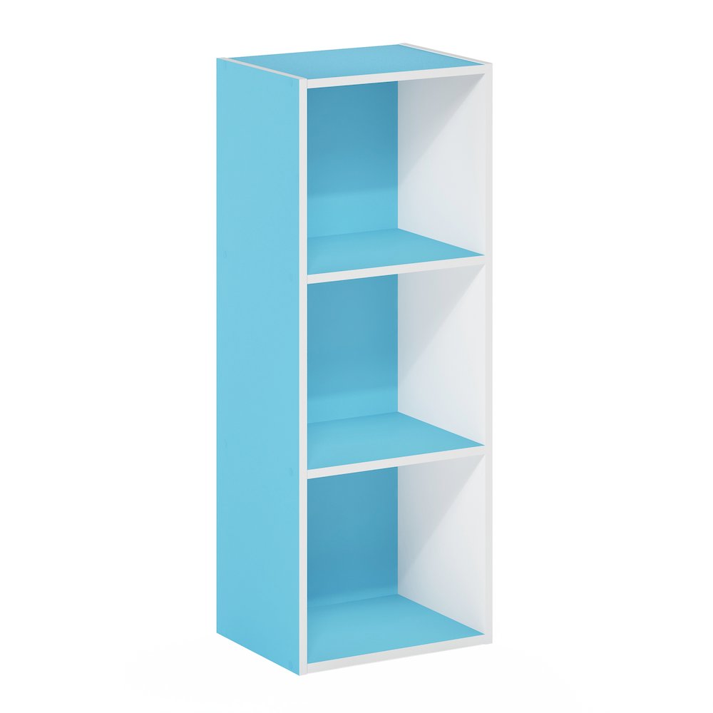 LUDER 3-Cube Kids Book Shelf, Toy Storage, 9.3x12x31.5, White/Light Blue. Picture 1