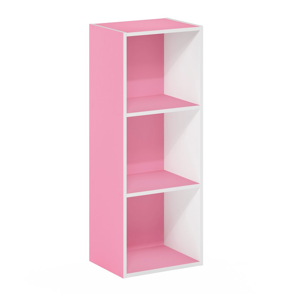 LUDER 3-Cube Kids Book Shelf, Toy Storage, 9.3x12x31.5, White/Pink. Picture 1