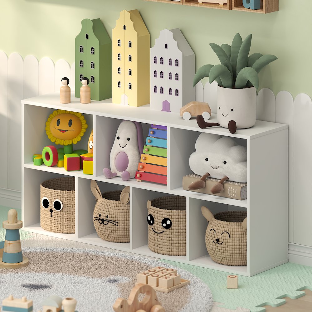 LUDER 7-Cube Kids Book Shelf, Toy Storage, 9.4x19.5x41.7, White. Picture 3