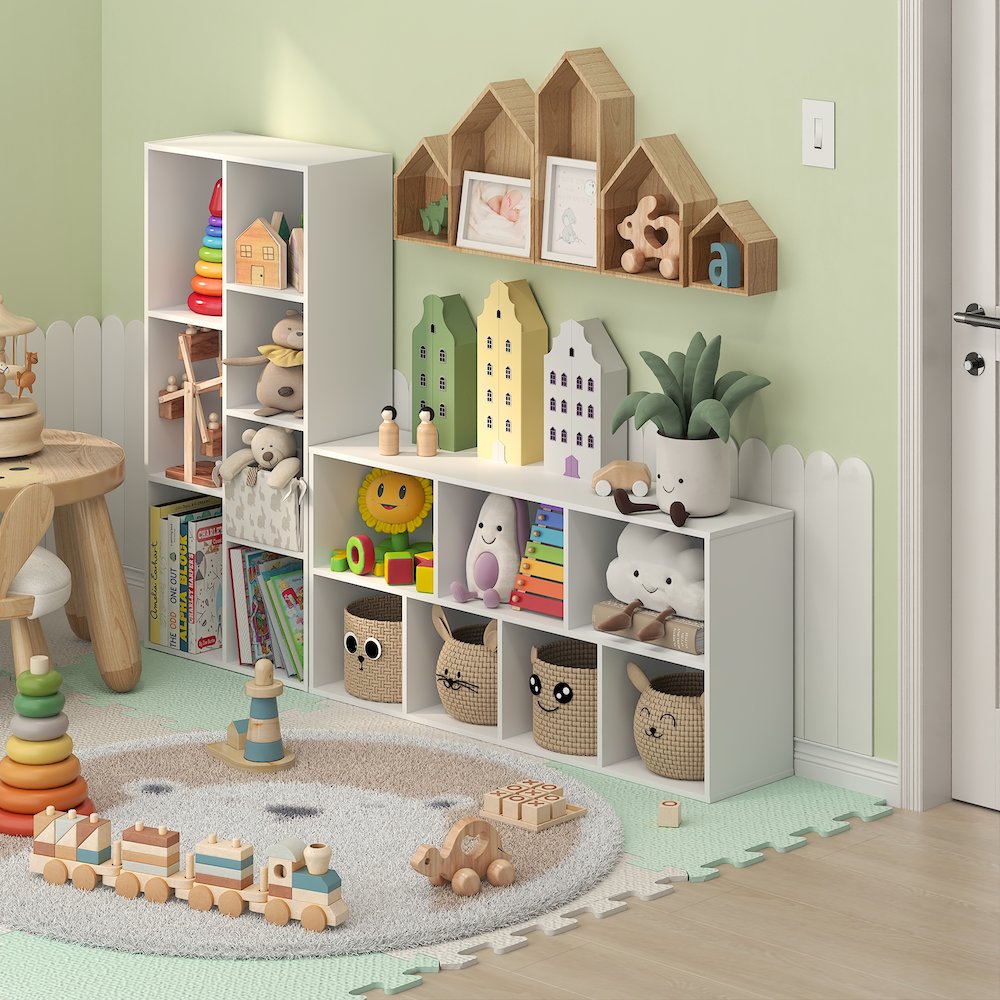 LUDER 7-Cube Kids Book Shelf, Toy Storage, 9.4x19.5x41.7, White. Picture 4