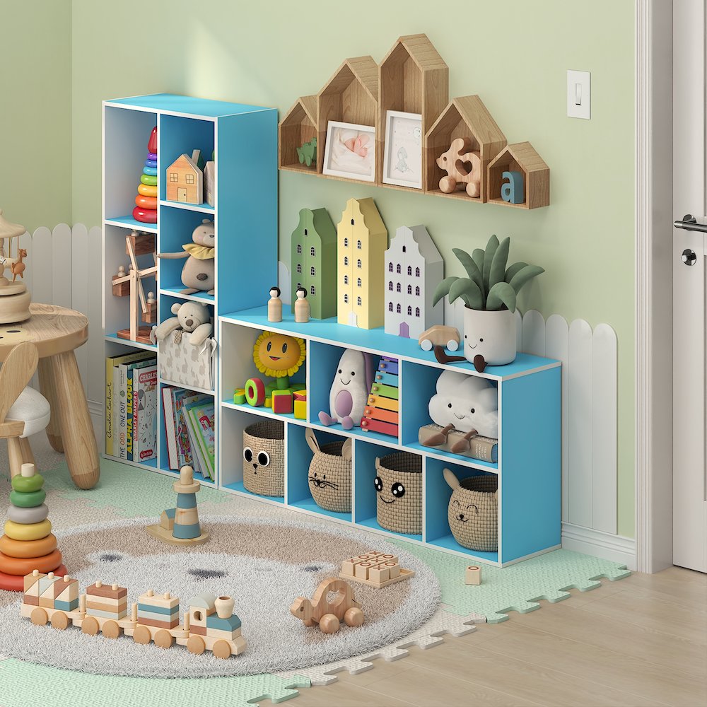 LUDER 7-Cube Kids Book Shelf, Toy Storage, 9.4x19.5x41.7, White/Light Blue. Picture 4