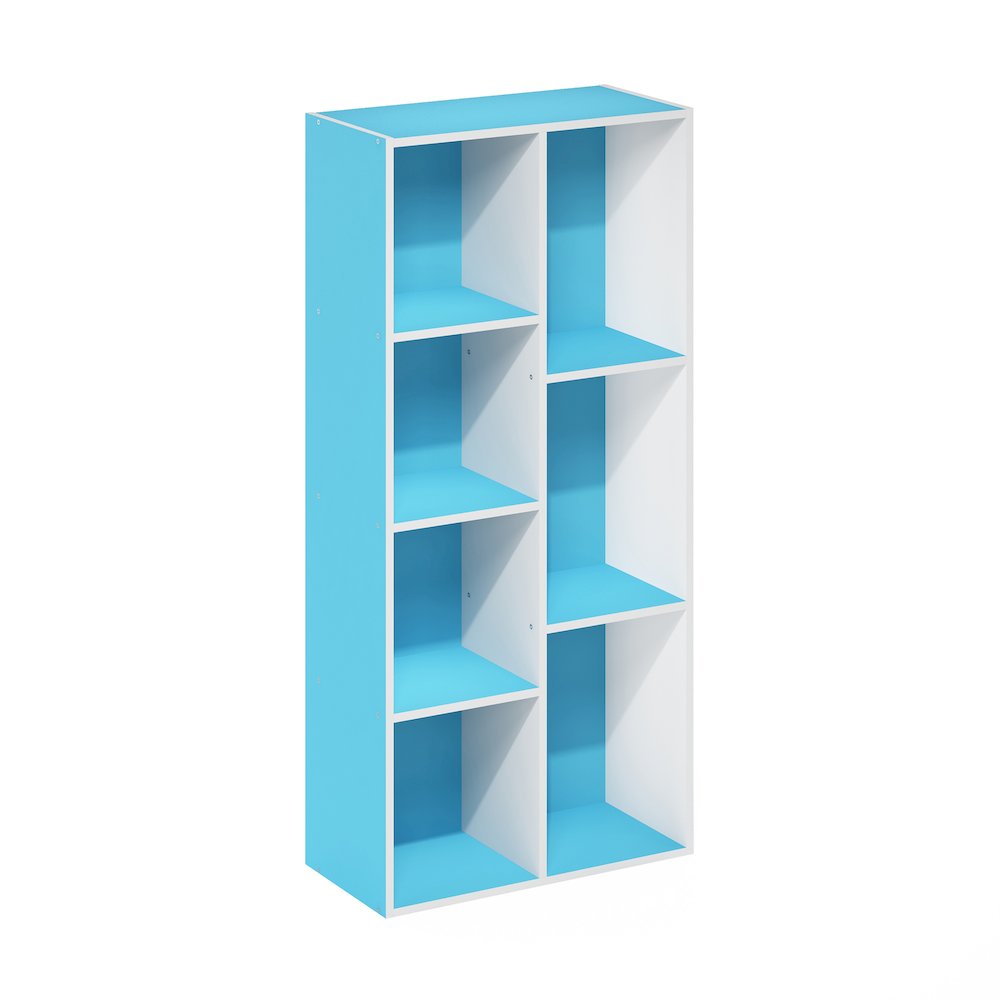 LUDER 7-Cube Kids Book Shelf, Toy Storage, 9.4x19.5x41.7, White/Light Blue. Picture 1