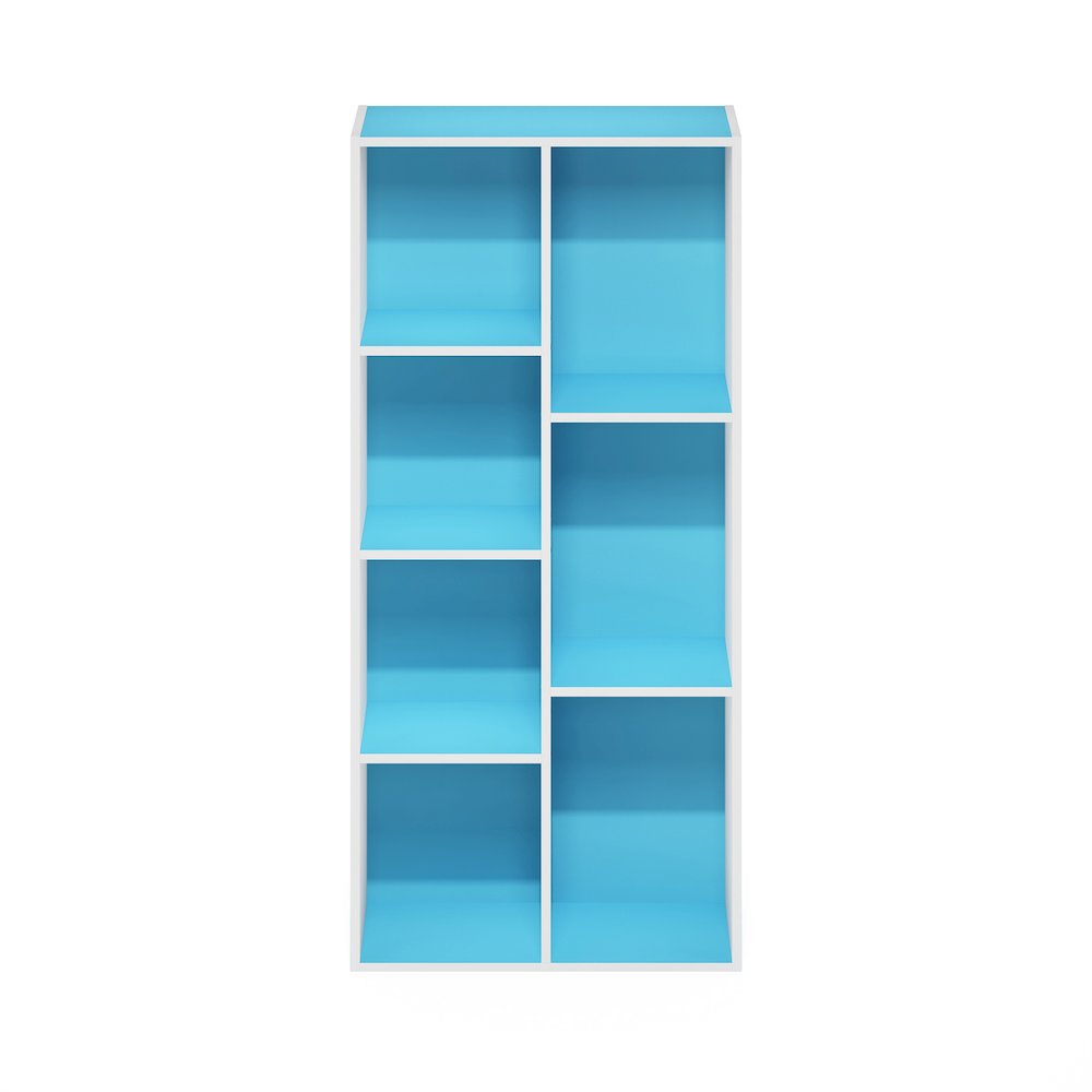 LUDER 7-Cube Kids Book Shelf, Toy Storage, 9.4x19.5x41.7, White/Light Blue. Picture 6