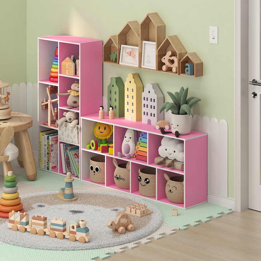 LUDER 7-Cube Kids Book Shelf, Toy Storage, 9.4x19.5x41.7, White/Pink. Picture 3