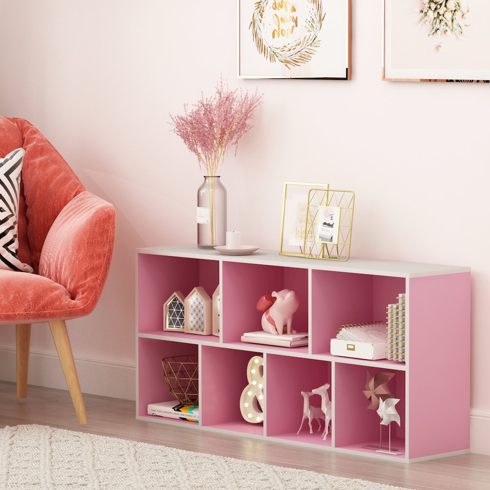LUDER 7-Cube Kids Book Shelf, Toy Storage, 9.4x19.5x41.7, White/Pink. Picture 5