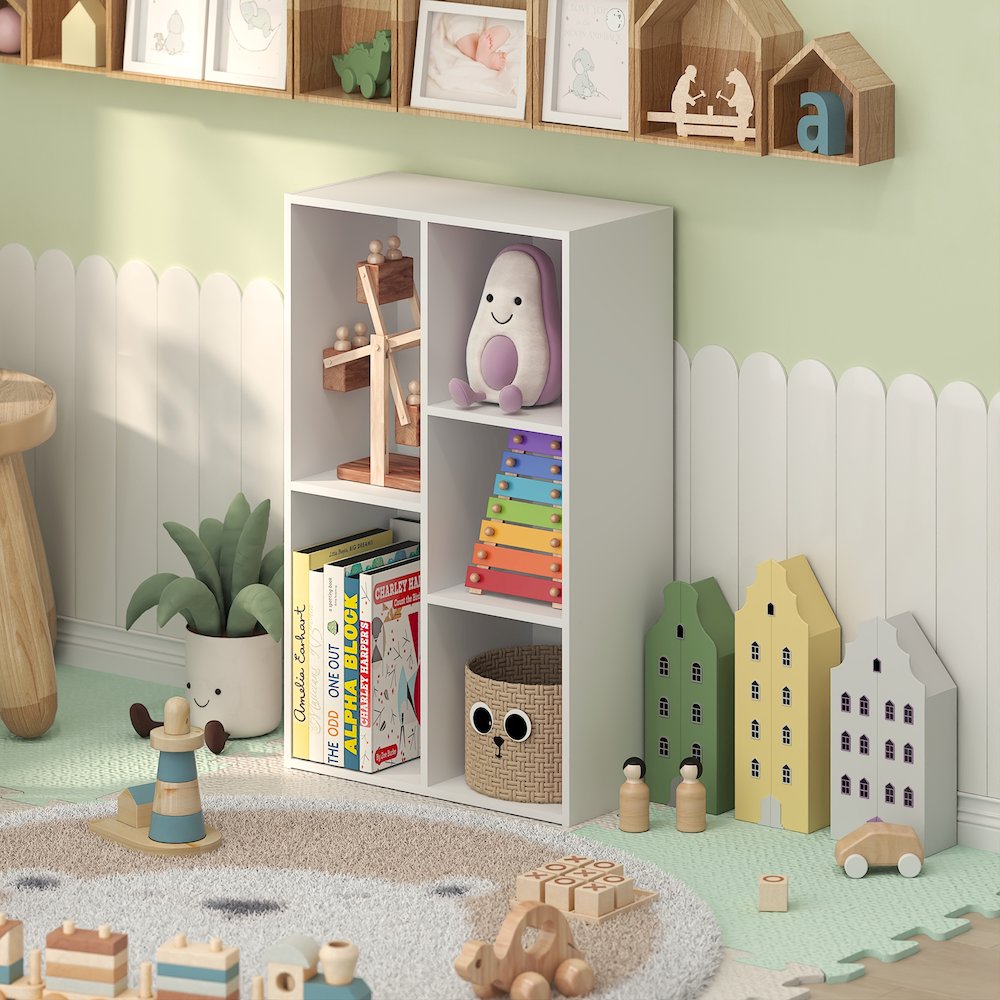 LUDER 5-Cube Kids Book Shelf, Toy Storage, 9.4x19.5x31.5, White. Picture 2
