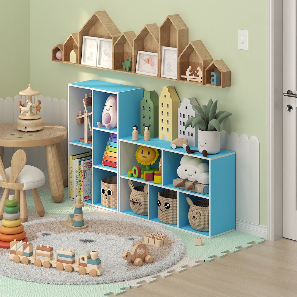 LUDER 5-Cube Kids Book Shelf, Toy Storage, 9.4x19.5x31.5, White/Light Blue. Picture 4