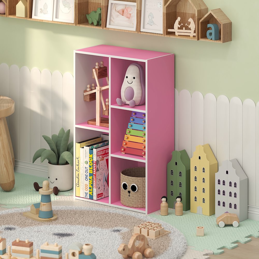 LUDER 5-Cube Kids Book Shelf, Toy Storage, 9.4x19.5x31.5, White/Pink. Picture 3