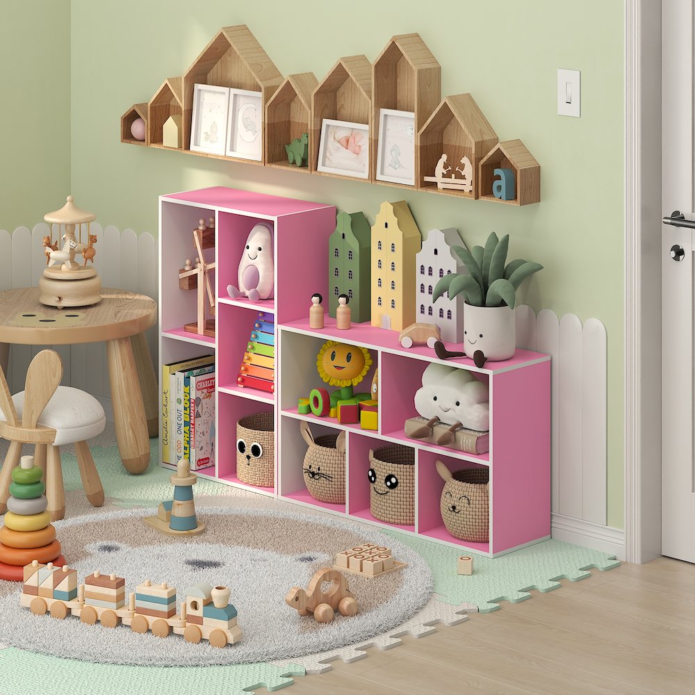LUDER 5-Cube Kids Book Shelf, Toy Storage, 9.4x19.5x31.5, White/Pink. Picture 4