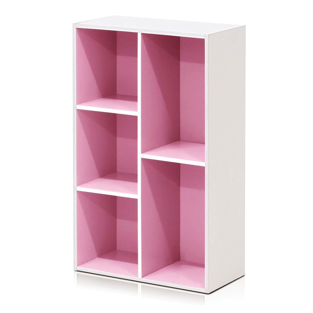 LUDER 5-Cube Kids Book Shelf, Toy Storage, 9.4x19.5x31.5, White/Pink. Picture 1