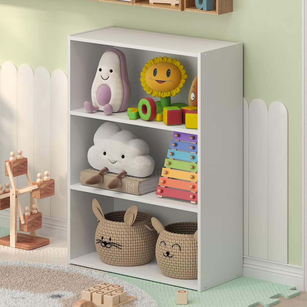 LUDER 3-Tier Kids Book Shelf, Toy Storage, 9.7x23.7x31.5, Plain White. Picture 2