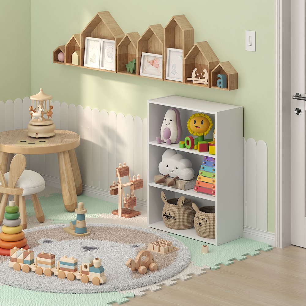LUDER 3-Tier Kids Book Shelf, Toy Storage, 9.7x23.7x31.5, Plain White. Picture 3