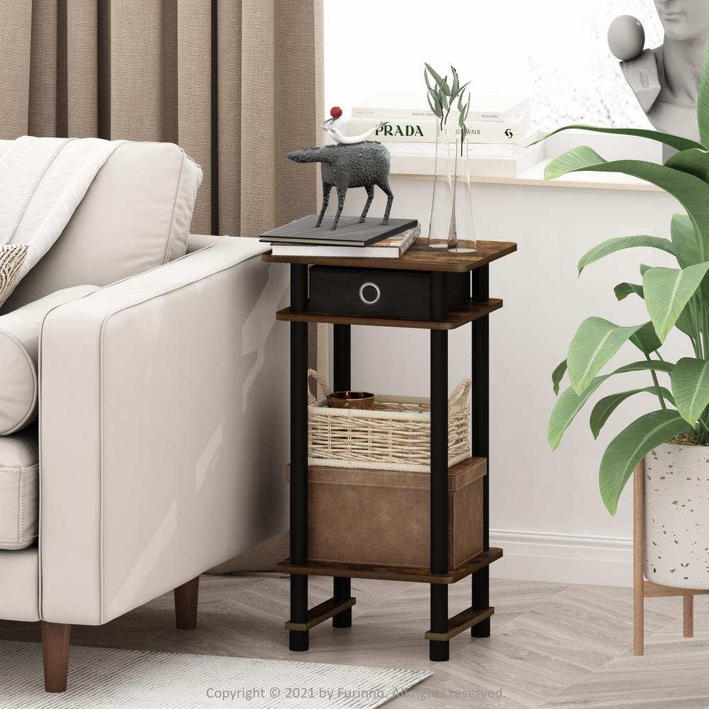 Furinno 17017 Turn-N-Tube Tall End Table with Bin, Amber Pine/Black/Black. Picture 6