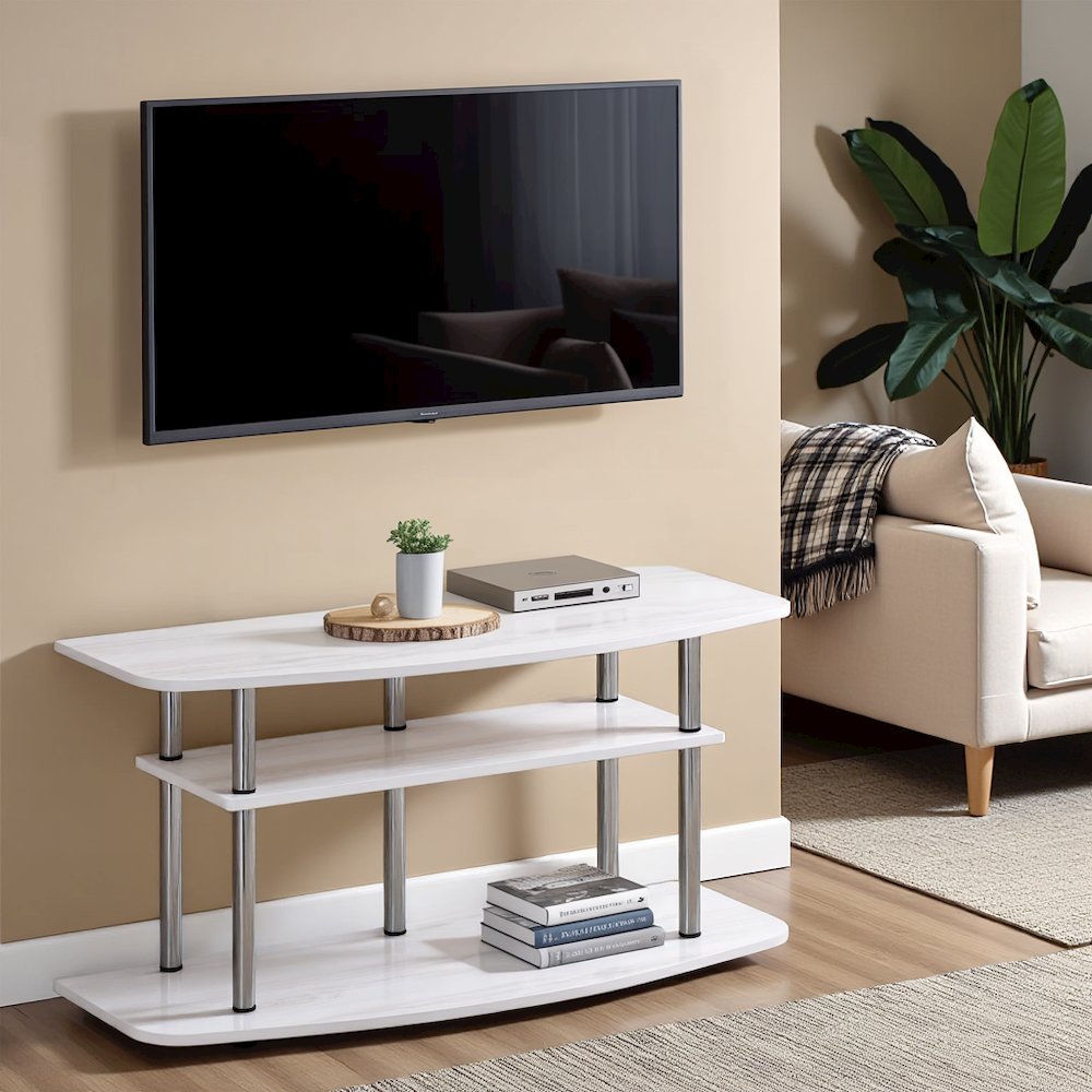 White Wood 50 Inch TV Stand with 3-Tier Shelves, Modern TV Console. Picture 3