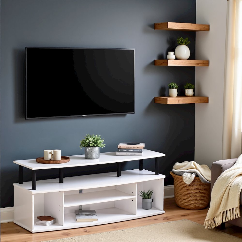 White 55 Inch TV Stand with 3 Shelves and 2 Cabinets Modern TV Console. Picture 3